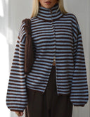 Maren | Women's Oversized Striped Zip Up Knit Cardigan