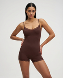 Margaret | Women's Scoop Neck Lace Trim Spaghetti Strap Romper