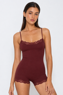 Margaret | Women's Scoop Neck Lace Trim Spaghetti Strap Romper