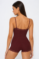 Margaret | Women's Scoop Neck Lace Trim Spaghetti Strap Romper
