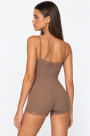 Margaret | Women's Scoop Neck Lace Trim Spaghetti Strap Romper