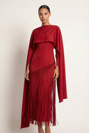 Mariah | Women’s Cape Sleeve Fringe Maxi Evening Wedding Guest Dress