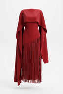 Mariah | Women’s Cape Sleeve Fringe Maxi Evening Wedding Guest Dress