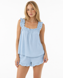 Maricela | Women's Square Neck Ruffle Trim Sleeveless Pajama Set with Shorts