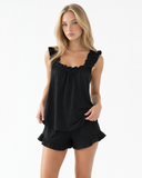 Maricela | Women's Square Neck Ruffle Trim Sleeveless Pajama Set with Shorts