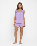 Maricela | Women's Square Neck Ruffle Trim Sleeveless Pajama Set with Shorts