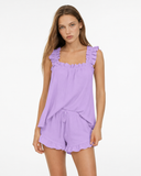Maricela | Women's Square Neck Ruffle Trim Sleeveless Pajama Set with Shorts