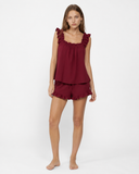 Maricela | Women's Square Neck Ruffle Trim Sleeveless Pajama Set with Shorts