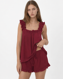 Maricela | Women's Square Neck Ruffle Trim Sleeveless Pajama Set with Shorts