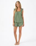 Maricela | Women's Square Neck Ruffle Trim Sleeveless Pajama Set with Shorts
