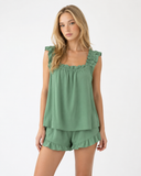 Maricela | Women's Square Neck Ruffle Trim Sleeveless Pajama Set with Shorts