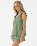 Maricela | Women's Square Neck Ruffle Trim Sleeveless Pajama Set with Shorts