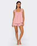 Maricela | Women's Square Neck Ruffle Trim Sleeveless Pajama Set with Shorts