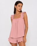 Maricela | Women's Square Neck Ruffle Trim Sleeveless Pajama Set with Shorts