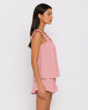 Maricela | Women's Square Neck Ruffle Trim Sleeveless Pajama Set with Shorts