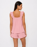 Maricela | Women's Square Neck Ruffle Trim Sleeveless Pajama Set with Shorts