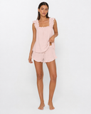 Maricela | Women's Square Neck Ruffle Trim Sleeveless Pajama Set with Shorts