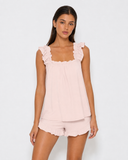 Maricela | Women's Square Neck Ruffle Trim Sleeveless Pajama Set with Shorts