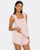 Maricela | Women's Square Neck Ruffle Trim Sleeveless Pajama Set with Shorts