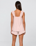 Maricela | Women's Square Neck Ruffle Trim Sleeveless Pajama Set with Shorts