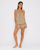 Maricela | Women's Square Neck Ruffle Trim Sleeveless Pajama Set with Shorts
