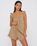 Maricela | Women's Square Neck Ruffle Trim Sleeveless Pajama Set with Shorts