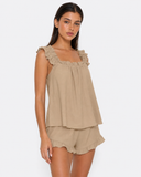 Maricela | Women's Square Neck Ruffle Trim Sleeveless Pajama Set with Shorts