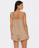 Maricela | Women's Square Neck Ruffle Trim Sleeveless Pajama Set with Shorts