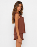 Maricela | Women's Square Neck Ruffle Trim Sleeveless Pajama Set with Shorts