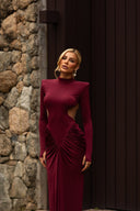 Mariela | Women's High Neck Long Sleeve Side Cutouts Ruched Maxi Dress