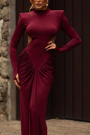 Mariela | Women's High Neck Long Sleeve Side Cutouts Ruched Maxi Dress