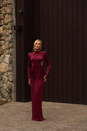 Mariela | Women's High Neck Long Sleeve Side Cutouts Ruched Maxi Dress