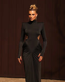 Mariela | Women's High Neck Long Sleeve Side Cutouts Ruched Maxi Dress
