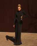 Mariela | Women's High Neck Long Sleeve Side Cutouts Ruched Maxi Dress