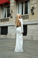 Mariela | Women's High Neck Long Sleeve Side Cutouts Ruched Maxi Dress