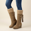 Marielle | Women's Casual Wedge Buckle Strap Mid-Calf Heel Boots
