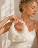 Marietta | Women's Faux Pearl Beaded Oversized Bead Handle Hobo Handbag