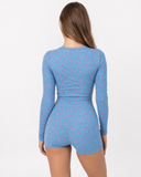 Marilyn | Women's Floral Print Deep V Neck Long Sleeve Button Front Romper