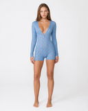 Marilyn | Women's Floral Print Deep V Neck Long Sleeve Button Front Romper