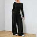 Marisa | Women's Boat Neck Ruched Long Sleeve Wide Leg Two Piece Set
