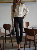 Marleigh | Women's Zip High Neck Long SleeveKnit Cardigan