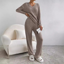 Marlene | Women's V Neck Long Sleeve Ribbed Knit Wide Leg Two Piece Set