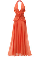 Marlowe | Women's Halter Ruffle A-Line Maxi Wedding Guest Dress