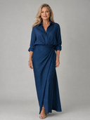 Maude | Women's Collared Long Sleeve Shirt Maxi Evening Dress