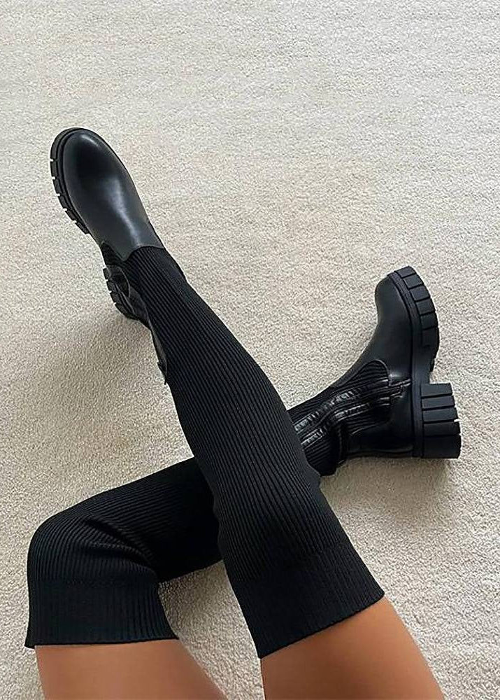 Mavis | Women's Ribbed Upper Round Toe Chunky Lug Sole Boots