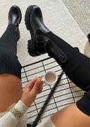 Mavis | Women's Ribbed Upper Round Toe Chunky Lug Sole Boots
