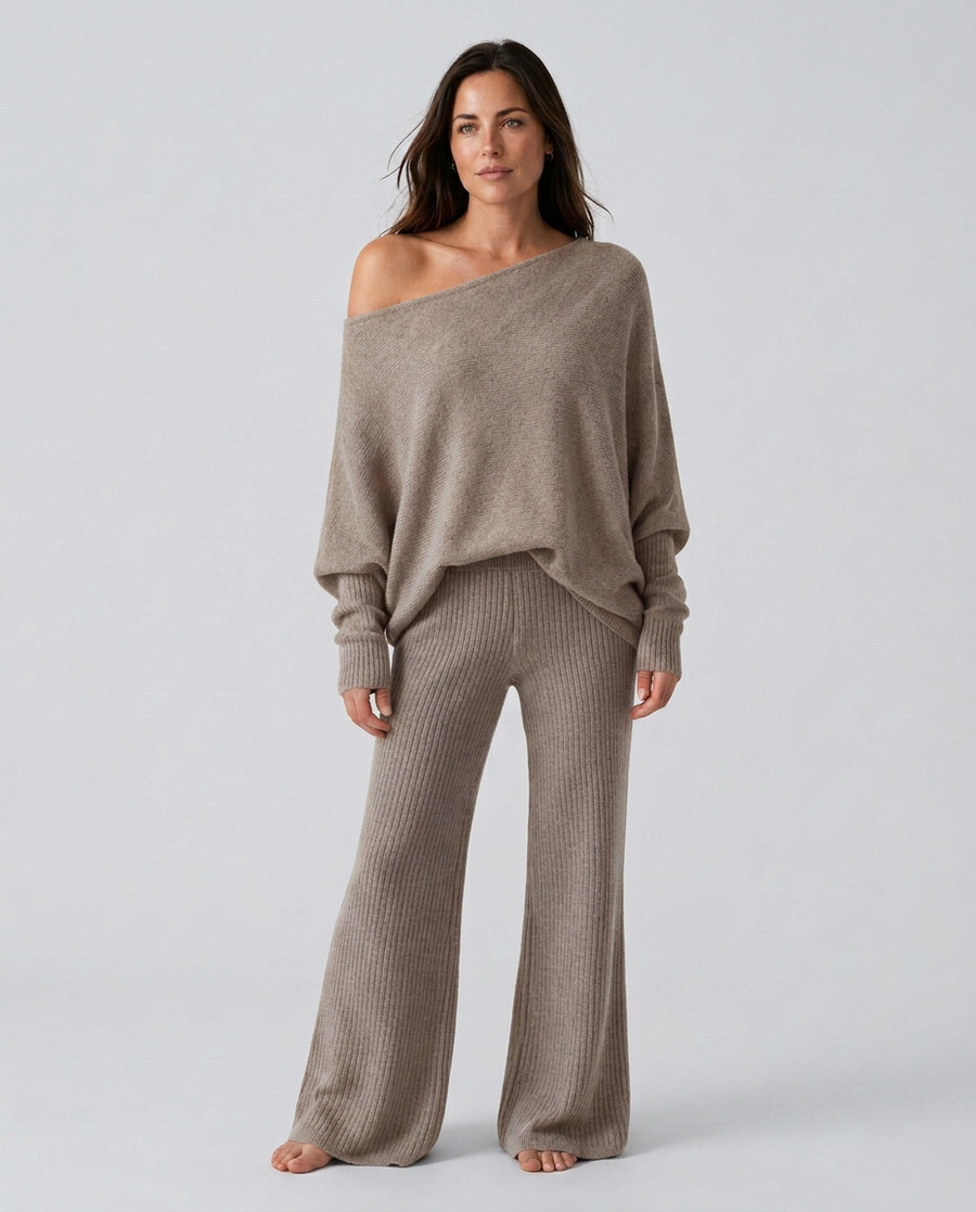 Maxine | Women's Lounge Long Sleeve Off Shoulder Knit Two Piece Set