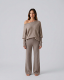 Maxine | Women's Lounge Long Sleeve Off Shoulder Knit Two Piece Set