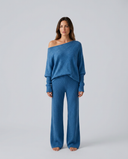 Maxine | Women's Lounge Long Sleeve Off Shoulder Knit Two Piece Set