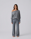 Maxine | Women's Lounge Long Sleeve Off Shoulder Knit Two Piece Set